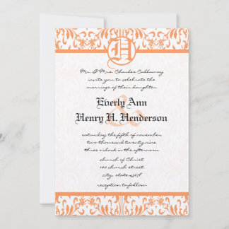 Petite Coral Damask Gray Font Wedding Invitate Invitation
