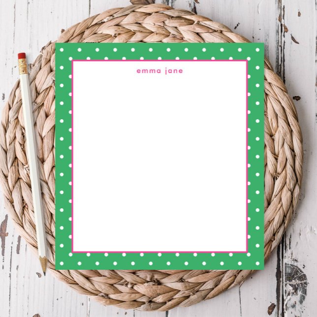 Petite Dots Pink and Green Personalized Notepad (Creator Uploaded)