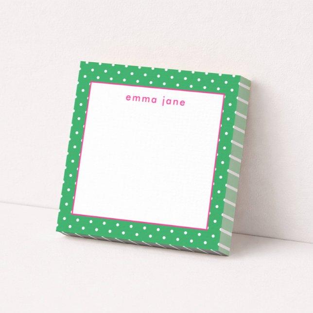 Petite Dots Pink and Green Personalized Post-it Notes (Creator Uploaded)