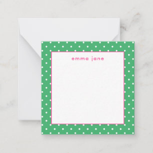 Petite Dots Pink and Green Personalized Small Note Card
