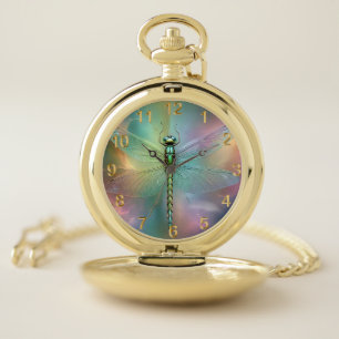 Petite Dragonfly Fractal Art, Pocket Watch