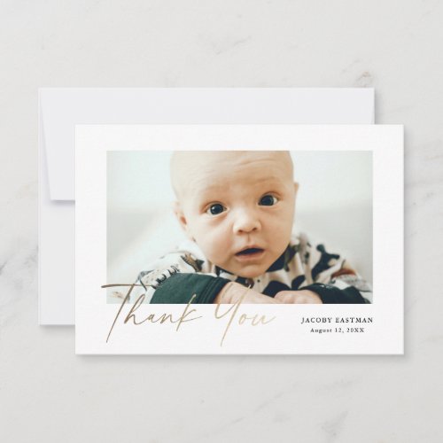Petite Elegant Gold Script Baby Photo Thank You Card