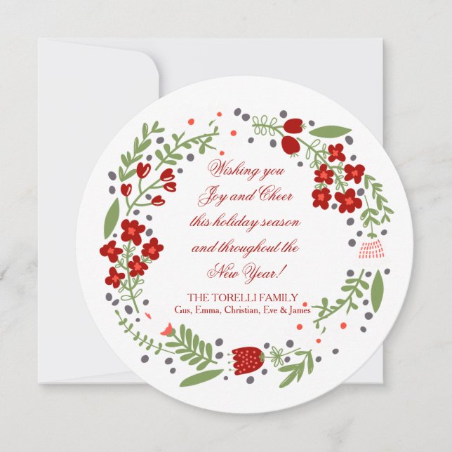 Petite Floral Wreath Holiday Card (Front)