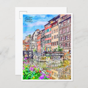 Petite France vintage travel watercolor Postcard