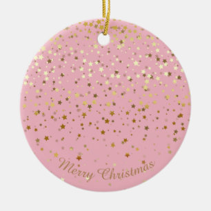 Petite Golden Stars Christmas Ornament-Pink Ceramic Ornament