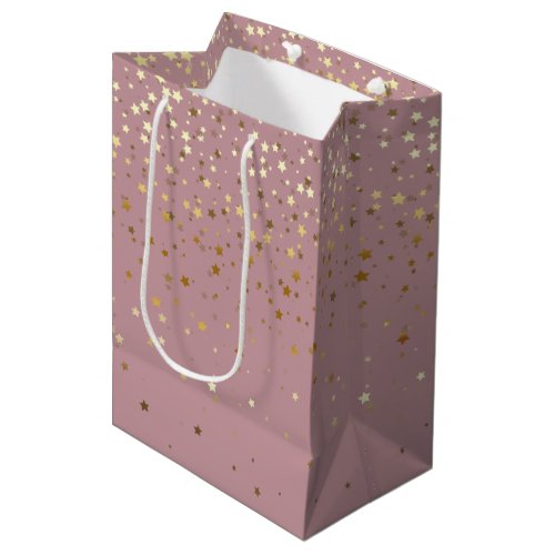 Petite Golden Stars Gift Bag in Dusty Rose