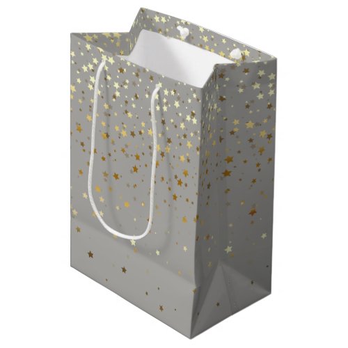 Petite Golden Stars Gift Bag in Gray