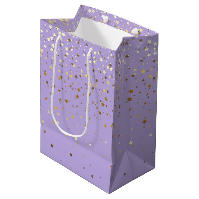 Petite Golden Stars Gift Bag in Lavender (Front Angled)