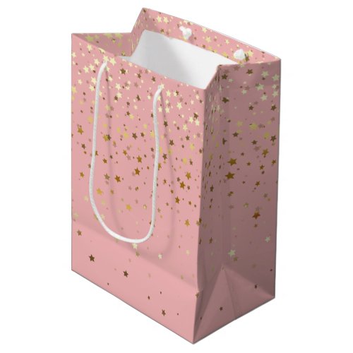 Petite Golden Stars Gift Bag in Shell Pink