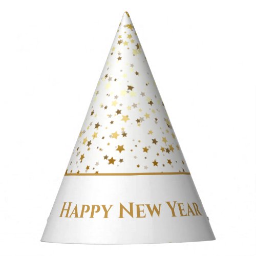 Petite Golden Stars Happy New Year Hat_White Party Hat