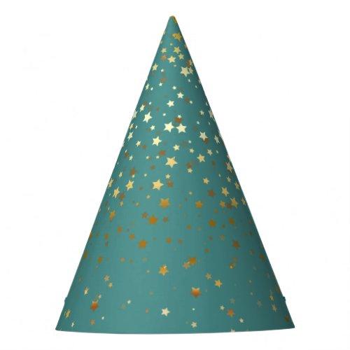 Petite Golden Stars Party Hat_Teal Party Hat