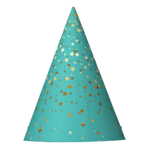 Petite Golden Stars Party Hat-Turquoise Sea Party Hat