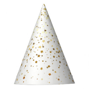 Petite Golden Stars Party Hat-White Party Hat