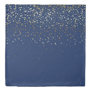 Petite Golden Stars Queen Size Duvet Cover-Dp Blue Cover
