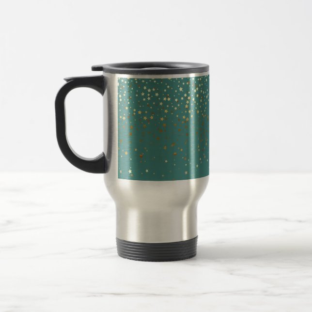 Petite Golden Stars Travel Coffee Mug-Teal Mug (Left)