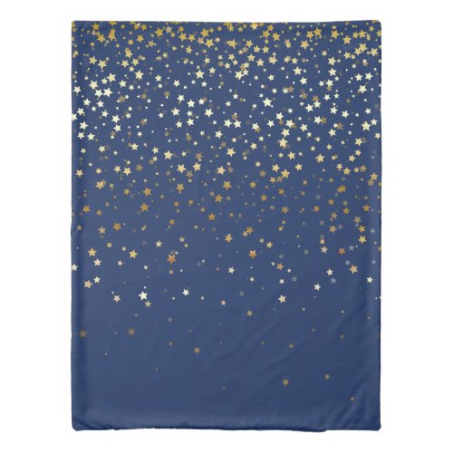 Petite Golden Stars Twin Size Duvet Cover_Dp Blue