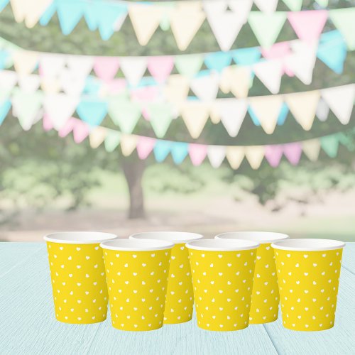 Petite Hearts on Bright Yellow Paper Cups