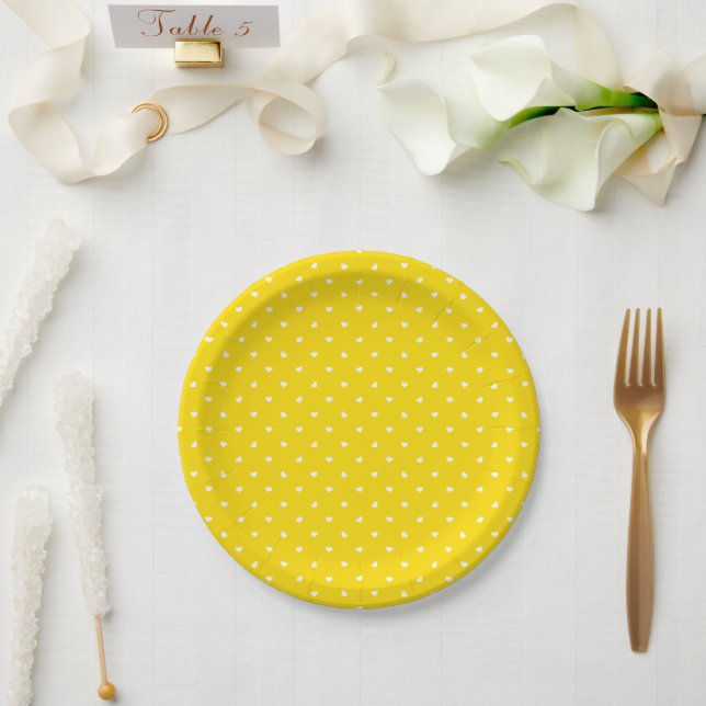 Petite Hearts on Bright Yellow  Paper Plates (Wedding)