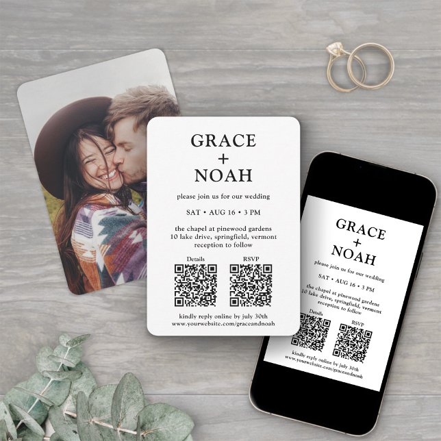 Petite & Minimal All-In-One QR Codes Photo Wedding Invitation (Creator Uploaded)