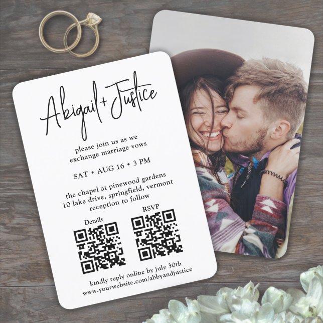 Petite Minimal Script All-In-One QR Photo Wedding Invitation