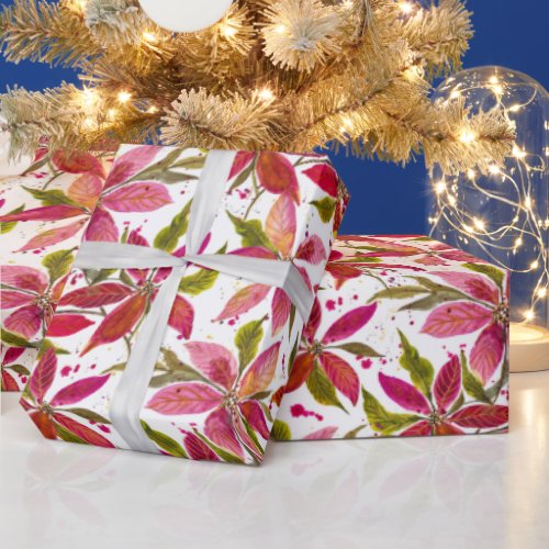 Petite Poinsettias Pink Red and Green Holiday Wrapping Paper