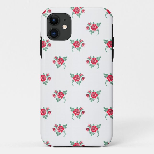 Petite Red Roses on White Pattern Case-Mate iPhone Case (Back)