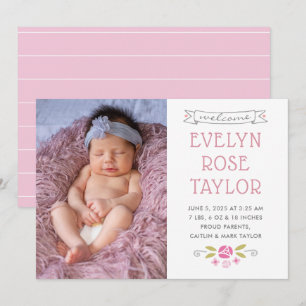 Petite Rose birth announcement card