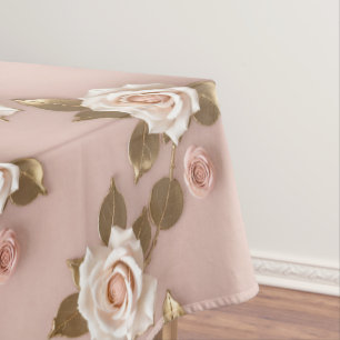 Petite Roses In Shades Of Ivory And Gold Tablecloth