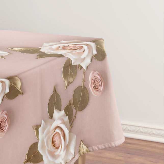 Petite Roses In Shades Of Ivory And Gold Tablecloth (In Situ)