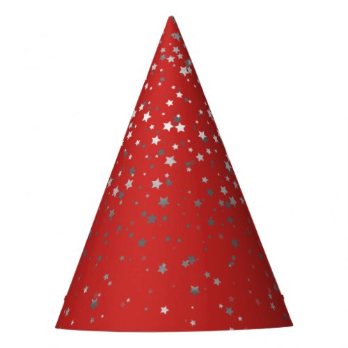 Petite Silver_Gray Stars Party Hat_Red Party Hat