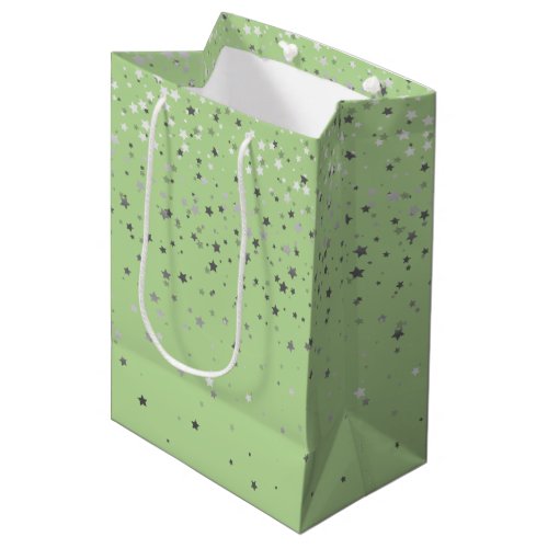 Petite Silver Stars Gift Bag in Lt Apple Green