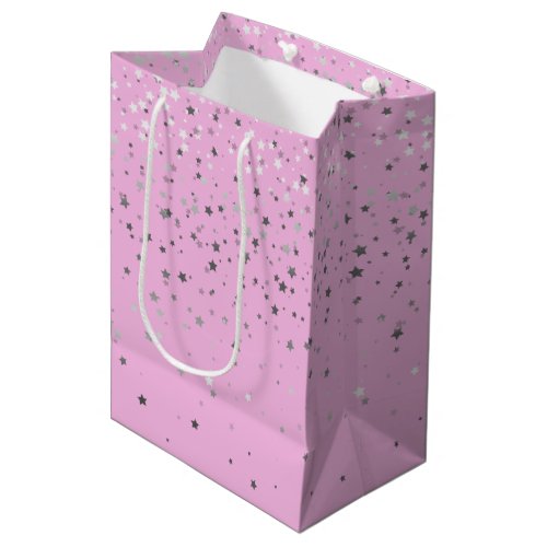 Petite Silver Stars Gift Bag in Pink