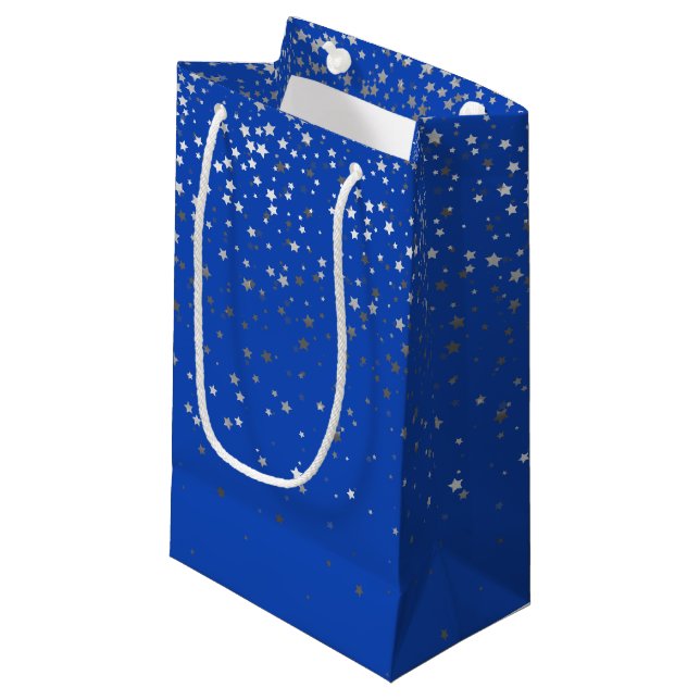 Petite Silver Stars Gift Bag in Royal Blue (Front Angled)