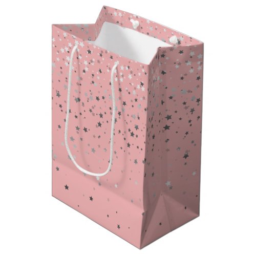 Petite Silver Stars Gift Bag in Shell Pink