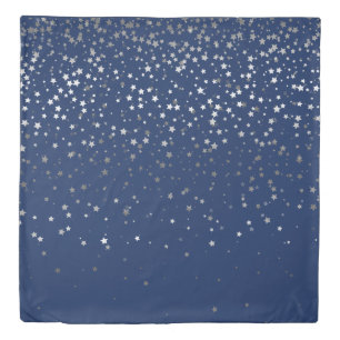 Petite Silver Stars Queen Size Duvet Cover-Dp Blue Cover