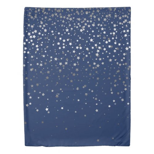 Petite Silver Stars Twin Size Duvet Cover_Dp Blue