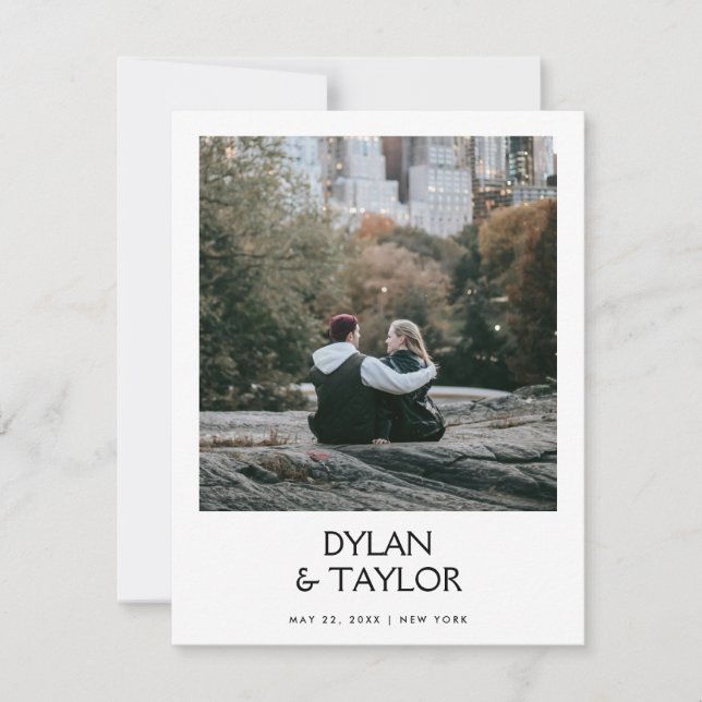 Petite Simple Modern Bold Name Framed 2-Photo  Save The Date (Front)