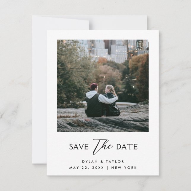 Petite Simple Modern Mixed Font Framed 2-Photo  Save The Date (Front)