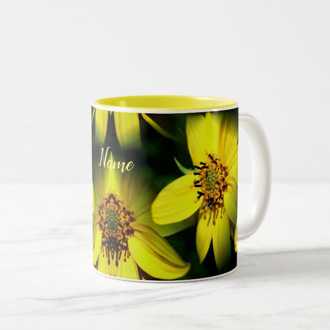 Petite Sunflowers Personalized Two-Tone Coffee Mug (Front Right)