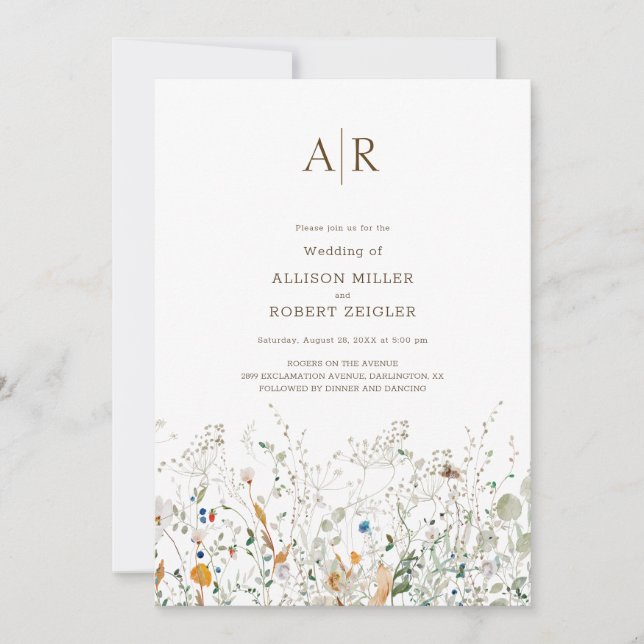 Petite Wildflower Monogram Wedding Invitation (Front)