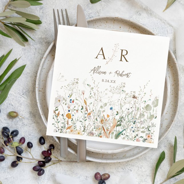 Petite Wildflower Monogram wedding Napkins (Creator Uploaded)