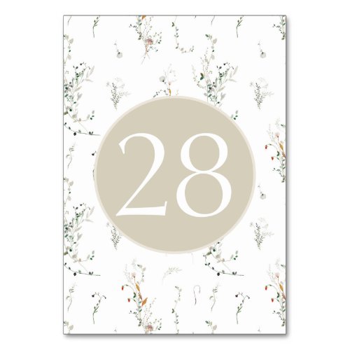 Petite Wildflower Wedding double digit Table Number