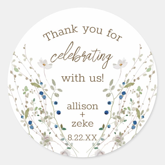 Petite Wildflower Wedding thank you favor Classic Round Sticker (Front)