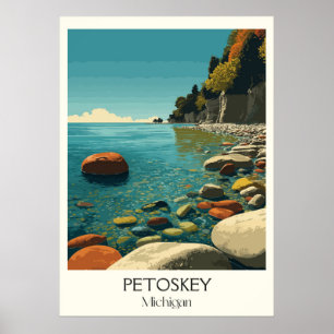 Petoskey Michigan Vintage Lake Michigan Coast Art Poster