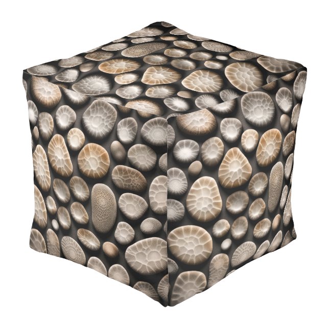 Petoskey Stone Abstract Pouf (Angled Back)