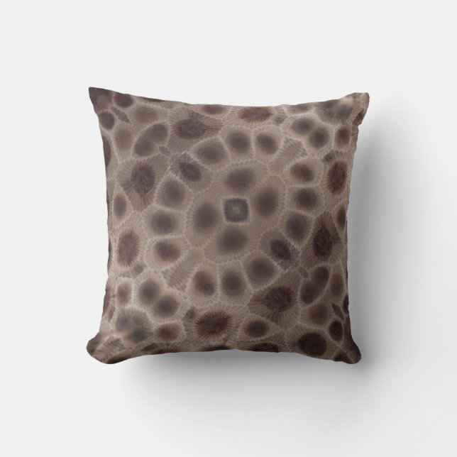 Petoskey Stone brown fossil pattern Throw Pillow (Front)