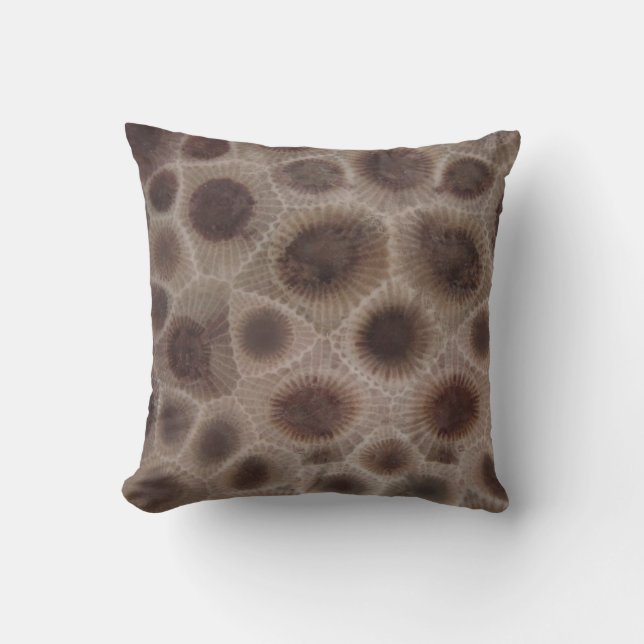 Petoskey Stone, Great Lake State, fossil pattern  Throw Pillow (Front)