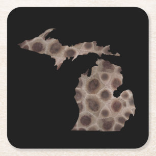 Petoskey Stone michigan state stone fossil Square Paper Coaster