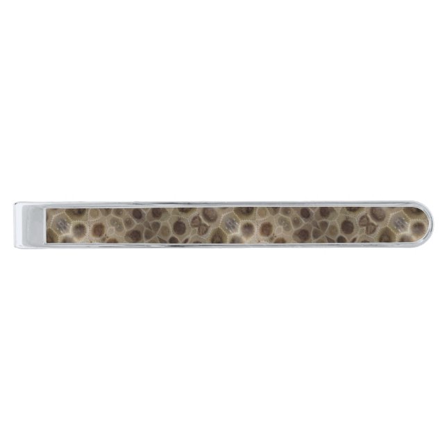 Petoskey Stone Silver Finish Tie Bar (Front)