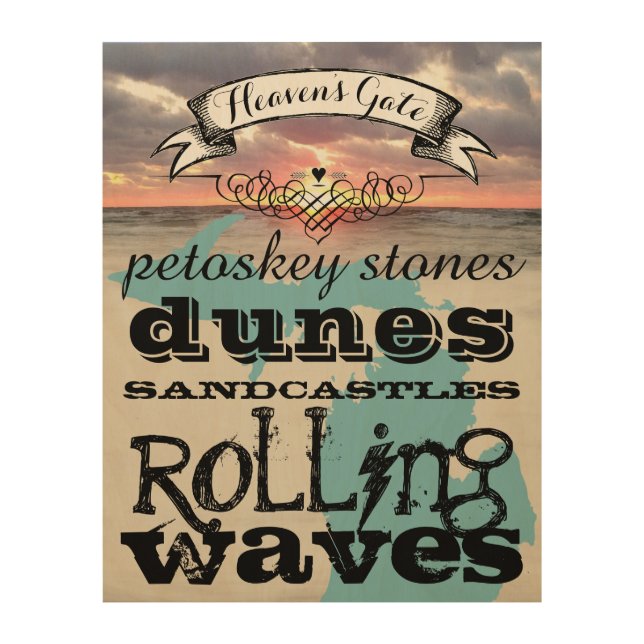 Petoskey Stones Dunes Sandcastles Rolling Waves Wood Wall Art (Front)